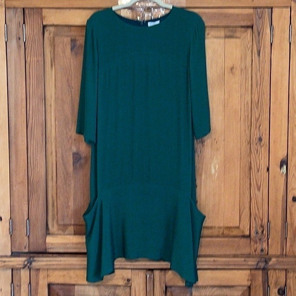 GARNET HILL PINE GREEN AUTUMNAL VISCOSE MIDI DRESS Sz. 10 - Picture 1 of 16